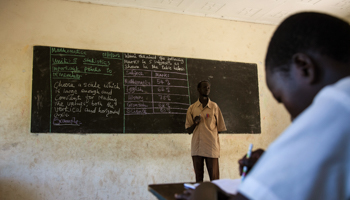 A teacher teaches mathematics at a school in Juba (Reuters/Adriane Ohanesian)