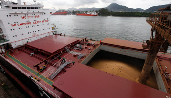 A ship is loaded with soybeans at Santos port, Brazil (Reuters/Paulo Whitaker)