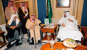 Saudi Arabia's King Abdallah meets visitors in Riyadh (Reuters/Saudi Press Agency/Handout)