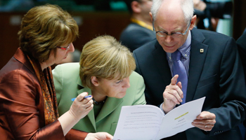 Germany's Chancellor Angela Merkel and European Council President Herman Van Rompuy  Reuters/Yves Herman)