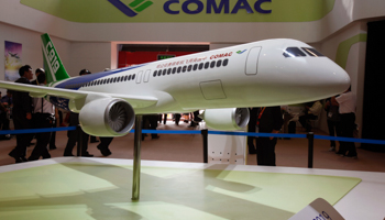 A model of Comac C919 passenger plane built by the Commercial Aircraft Corporation of China (COMAC) is displayed (Reuters/Bobby Yip)