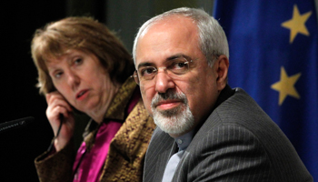 Catherine Ashton and Mohammad Javad Zarif attend a news conference in Geneva (Reuters/Jason Reed)