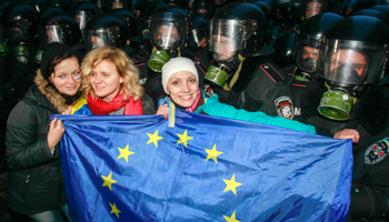 Protestors pose for a picture in Kiev (Reuters/Gleb Garanich)