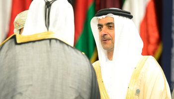 UAE Deputy Prime Minister and Interior Minister Shaikh Saif bin Zayed Al Nahyan is greeted by Bahraini officials during the Gulf Cooperation Council  (Reuters/Stringer)