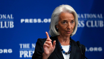 IMF Managing Director Christine Lagarde speaks during a luncheon in Washington (Reuters/Gary Cameron)