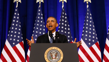 President Barack Obama speaks about the National Security Agency from the Justice Department in Washington (Reuters/Kevin Lamarque)