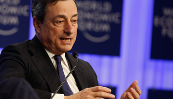 European Central Bank President Mario Draghi attends a session at the annual meeting of the World Economic Forum in Davos (Reuters/Ruben Sprich)