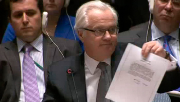 Russia's ambassador to the United Nations shows a letter to the UN Security Council in New York (Reuters/UNTV/Handout via Reuters)