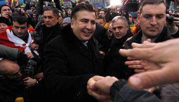 Former Georgian President Mikheil Saakashvili meets pro-European integration protestors in Kiev (Reuters/Vasily Fedosenko)