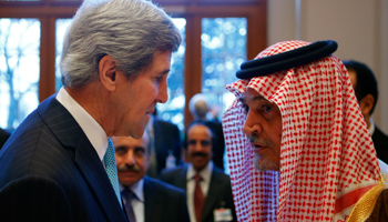 US Secretary of State John Kerry talks to Saudi Arabia's Foreign Minister Prince Saud al-Faisal (Reuters/Arnd Wiegmann)