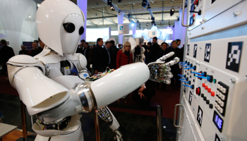 The humanoid robot AILA operates a switchboard during a demonstration (Reuters/Fabrizio Bensch)