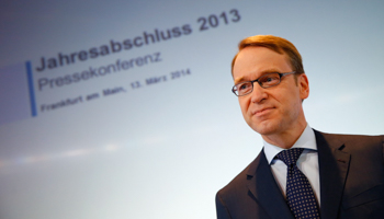 Jens Weidmann, President of Germany's federal reserve bank Bundesbank waits for the start of the bank's annual news conference in Frankfurt (Reuters/Kai Pfaffenbach)