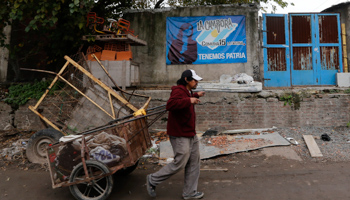 A man pushes a cart in La Carbonilla slum in Buenos Aires (Reuters/Enrique Marcarian)