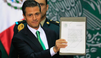 Mexico's President Enrique Pena Nieto after he signed into law an energy reform (Reuters/Henry Romero)