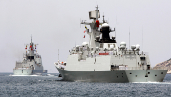 Chinese naval destroyer Haikou and missile frigate Yueyang (Reuters/Stringer)