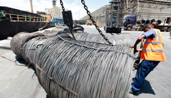Port workers receive imported steel in Mombasa (Reuters/Joseph Okanga)