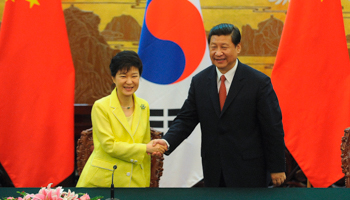 South Korea's President Park Geun-Hye and her Chinese counterpart Xi Jinping (Reuters/Wang Zhao/Pool)