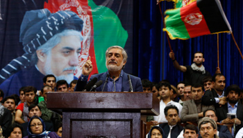 Afghan presidential candidate Abdullah Abdullah speaks during a gathering with his supporters in Kabul (Reuters/Omar Sobhani)