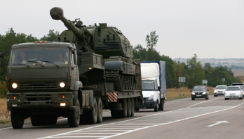 Russian military truck loaded with Msta-S self-propelled howitzer, Rostov region (Reuters/Alexander Demianchuk)