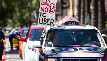 Taxi drivers protest against transportation network companies in Sacramento, California (Reuters/Max Whittaker)