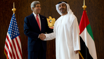 US Secretary of State John Kerry shakes hands with UAE Foreign Minister Abdullah bin Zayed Al Nahyan (Reuters/Jason Reed)