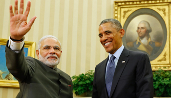 US President Barack Obama smiles as he hosts a meeting with India's Prime Minister Narendra Modi (Reuters/Larry Downing)