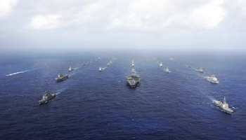 US Navy and Japan Maritime Self-Defense Force ships sail in formation during Annual Exercise (Reuters/U.S.Navy Photo/Handout)