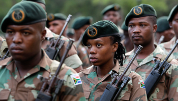 South African soldiers march to formation in Pretoria (Reuters/Thomas Mukoya)