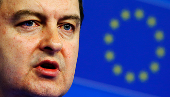 Deputy Prime Minister Ivica Dacic takes part in a news conference in Brussels (Reuters/Yves Herman)
