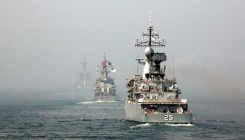 Frigates of the Malaysian, Bangladeshi and Singapore Navy off the coast of Qingdao, Shandong province, China (Reuters/China Daily)