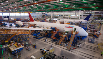 A 787 Dreamliner being built for Air India is pictured at South Carolina Boeing final assembly building in North Charleston, South Carolina (Reuters/Randall Hill)
