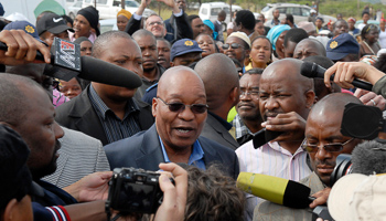 Zuma talks to the media after casting his vote in Nkandla (Reuters/Rogan Ward)