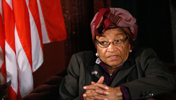 Liberian President Ellen Johnson-Sirleaf speaks during an interview with Reuters in Brussels (Reuters/Francois Lenoir)