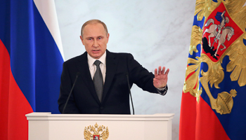 Putin addresses the Federal Assembly at the Kremlin in Moscow (Reuters/Sergei Karpukhin)