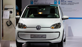 A Volkswagen Electric Up electric car on display during the 12th China International Automobile Exhibition in Guangzhou, Guangdong province (Reuters/Alex Lee)