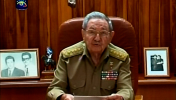 Raul Castro speaks to the nation via public television in Havana (Reuters/Cuba TV via Reuters TV)
