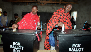 Massai men cast their votes at a polling station (Reuters/Antony Njuguna)