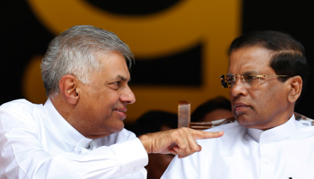 Common presidential candidate Mithripala Sirisena and opposition and United National Party leader Ranil Wickramasinghe (Reuters/Dinuka Liyanawatte)