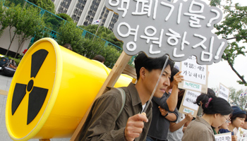 A man protests against nuclear power in Seoul (Reuters/Jo Yong-Hak)