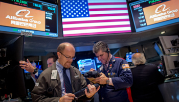 Alibaba share traders at the New York Stock Exchange (Reuters/Brendan McDermid)