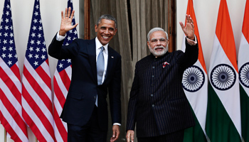 Obama and Modi at a meeting in Delhi (Reuters/Adnan Abidi)