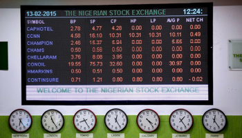 A board showing stocks displayed on the wall at the Nigerian Stock Exchange in Lagos (Reuters/Joe Penney)