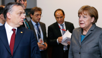 Orban and Merkel at the EU leaders summit in Brussels (Reuters/Francois Lenoir)
