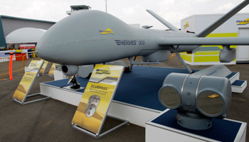 An Elbit Systems' Hermes unmanned aerial vehicle is pictured at the Singapore Airshow (Reuters/Tim Chong)