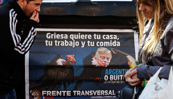 A poster depicting Griesa as a vulture in Buenos Aires (Reuters/Marcos Brindicci)