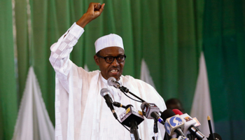 Muhammadu Buhari of the All Progressives Congress, speaks during the Nigeria Labour Congress in Abuja (Reuters/Afolabi Sotunde)