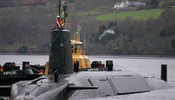 Crew from HMS Vengeance as they return to the Faslane naval base near Glasgow (Reuters/David Moir)