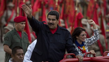 Maduro greets supporters in Caracas (Reuters/Marco Bello)