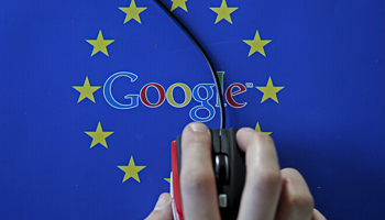 A mouse over the Google and European Union logos. (REUTERS/Dado Ruvic)