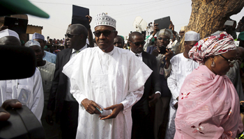 Muhammadu Buhari during the election in Daura (Reuters/Akintunde Akinleye)